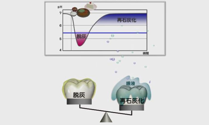 唾液により再石灰化が促進されることを表したグラフ